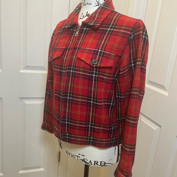 Vintage 90’s Express Trucker Jacket Plaid Wool blend XS Zipped Pockets Aesthetic - Picture 3 of 13